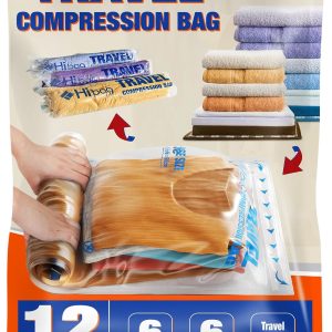 HIBAG 12 Compression Bags for Travel, Travel Essentials Compression Bags, Vacuum Packing Space Saver Zipper Bags for Cruise Travel Accessories (12-Travel)