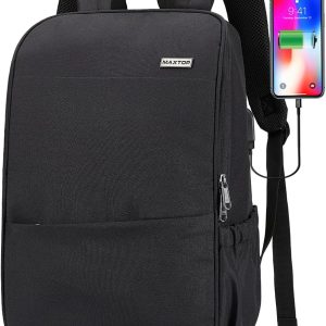 MAXTOP Deep Storage Laptop Backpack with USB Charging Port[Water Resistant] College Computer Bookbag Fits 15 Inch Laptop Black